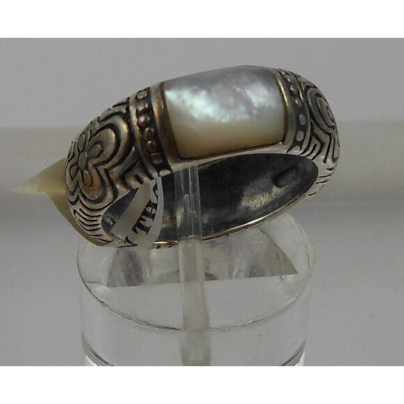 Unique Vintage Sterling Silver MOP Mother of Pearl Shell Ring Oxidized Size 6 - Picture 10 of 10